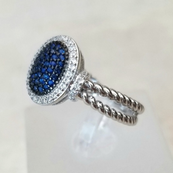 Sterling Blue Spinel Pave Ring - Picture 2 of 8